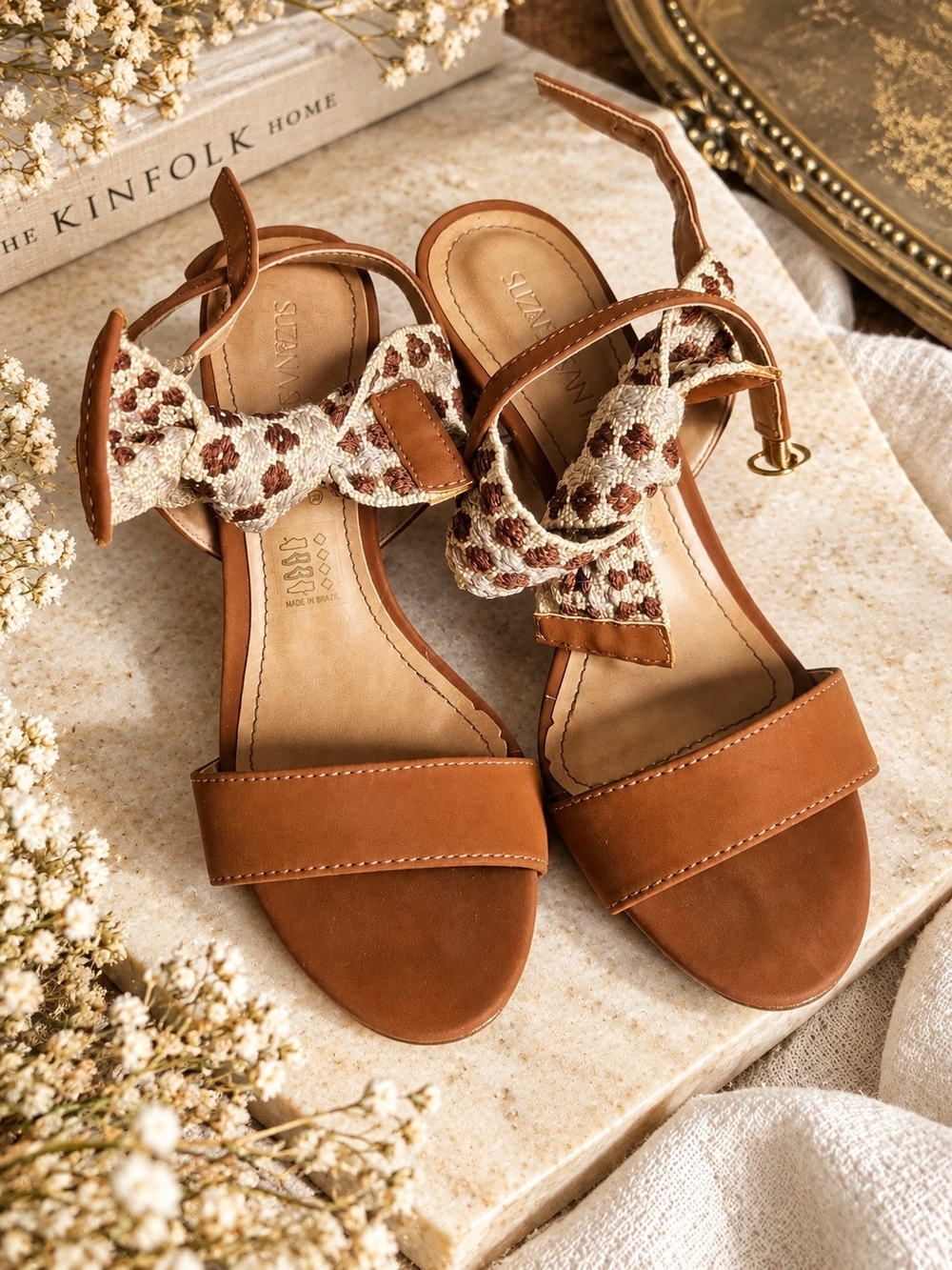 Suzana Santos Brown Woven Block Heel Sandals Size 8 Made in Brazil